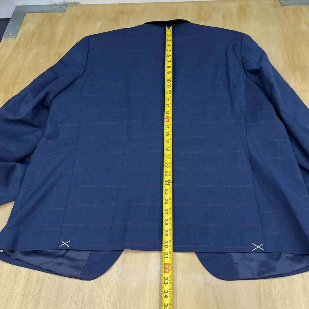 Oscar De La Renta Blazer Men 48R Classic Fit Polyester Blend Stretch Navy/Orange
